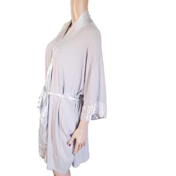 PJ Harlow Size XS/S Shala Light Gray Purple Knit Robe Pockets Satin Modal Cotton - Picture 2 of 5